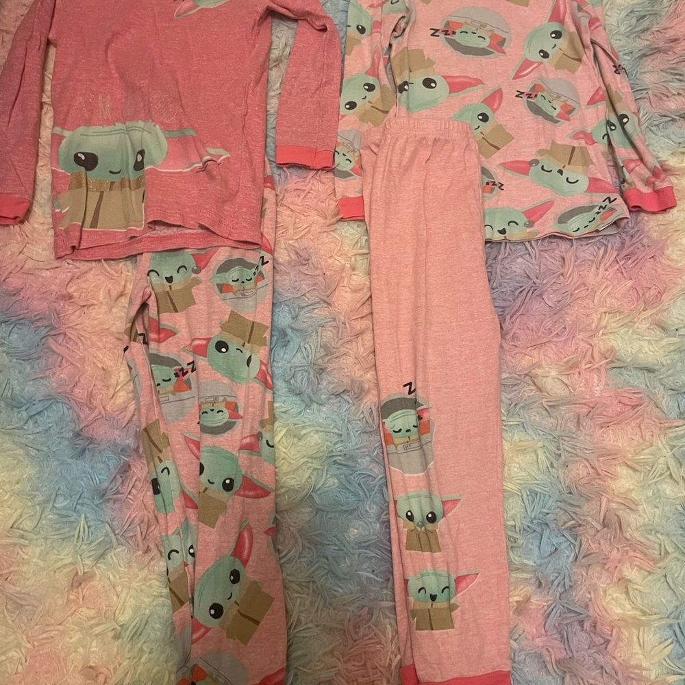 Star Wars Pink Kids Pajama Set with Baby Yoda Design